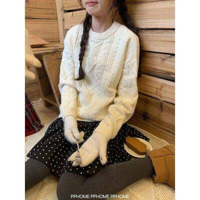 PHOME自制~奶油花米SCU麻毛衣 冬季经典百搭不过时圆P领宽松花麻
