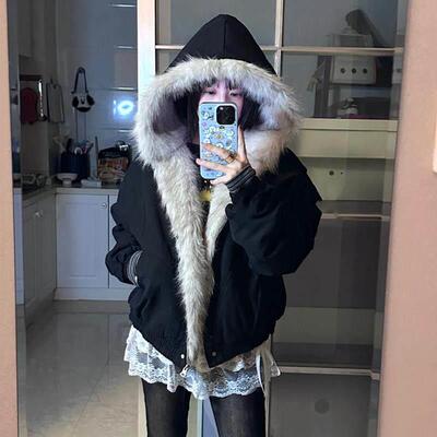 国美式棉工服女20毛毛24新款座厚山雕装夹克棉潮衣加绒加冬季棉袄