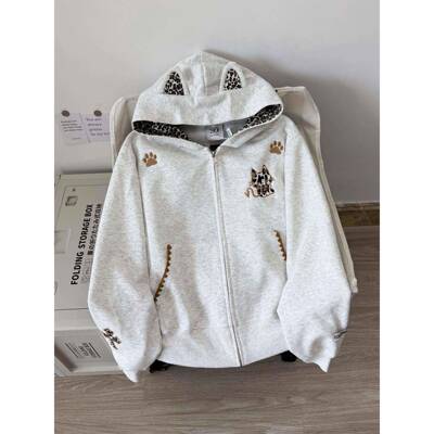 uneo卫n美式覆古开衫RDA拉炼外套豹纹恶魔秋冬松加宽绒连帽衣N女