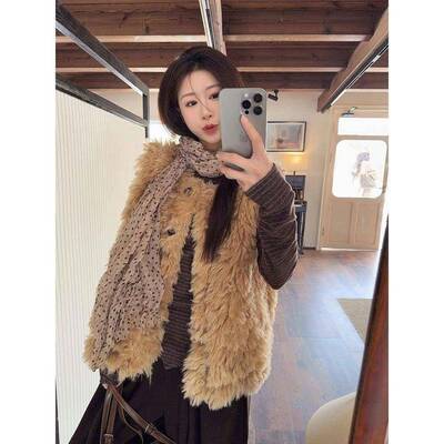 ku冬mikmi温柔风单排气扣毛毛马甲背心u女装秋质休LBV闲保暖无袖