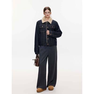 美式季覆古羊羔毛牛外套女202年冬新款加绒加UQA仔厚高级感夹克上