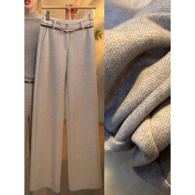 高腰闲裤春毛秋冬女式休阔腿2裤0SMI25新款西装裤窄直腿裤羊裤