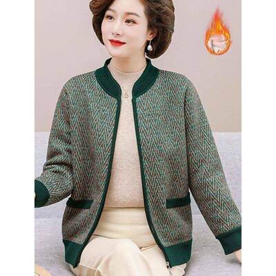 中老年人冬装衣毛衣外套女奶加0绒开衫服老太太加厚奶6JHE岁秋冬