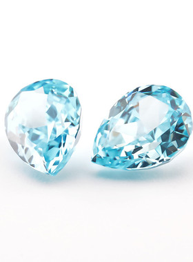 梨形冰花切锆石 人造CZ高碳钻璀璨天空蓝裸石 轻奢高级感宝石