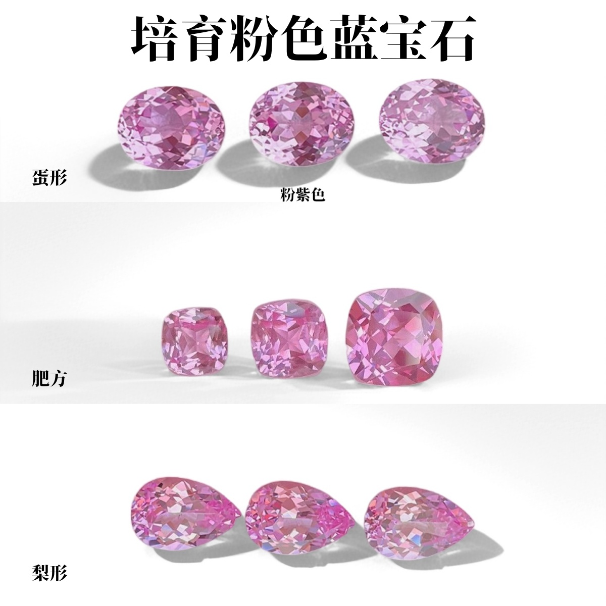 培育粉色蓝宝石 梨形蛋形肥方合成人造宝石裸石 首饰镶嵌用主石