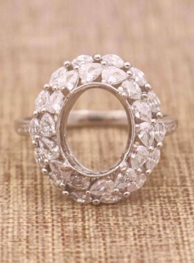 S925银戒托 多规格 翡翠蜜蜡彩宝玉石银戒 蛋形戒指空托镶嵌DIY