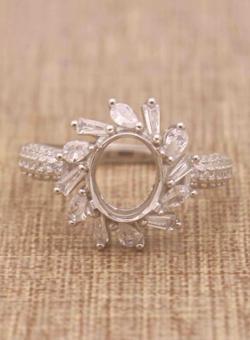 S925银戒托 多规格 翡翠蜜蜡彩宝玉石银戒 蛋形戒指空托镶嵌DIY