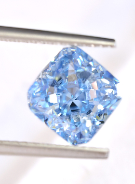 爆闪正方倒角冰花切浅冰蓝锆石 人造宝石CZ高碳钻裸石 首饰补钻石