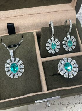 新品培育帕拉伊巴S925银镀金三件套装太阳花浪漫清新雏菊花朵套装