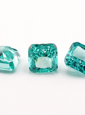 正方倒角冰花切蓝绿色锆石 人造宝石CZ爆闪9A高碳钻裸石 首饰主石