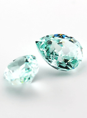 冰花切高碳钻梨形切割锆石璀璨帕拉伊巴绿色未镶嵌定制戒指主石