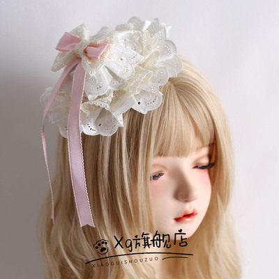 粉色少女洛丽塔蝴蝶结发饰可爱