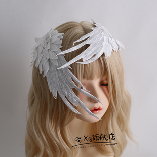 lolita哥特刺绣羽毛发夹天使翅膀头饰氛围白天鹅对夹发饰边夹发夹
