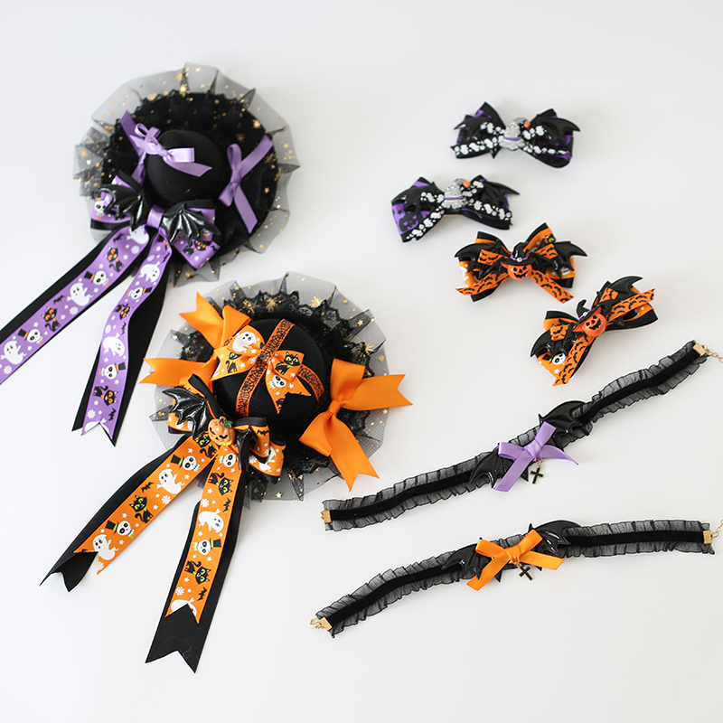 紫色橙色发光万圣节发饰头饰魔女