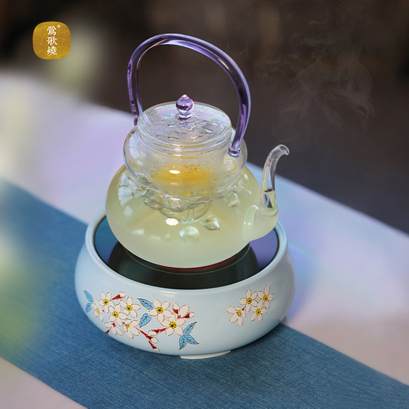 莺歌烧家用煮茶黑晶炉 养生煮茶玻璃壶精致小型煮茶炉套组