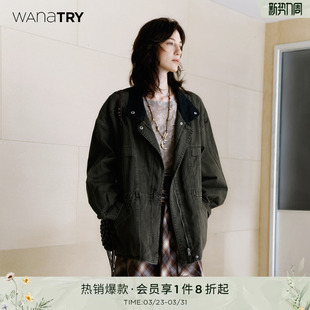 明星同款 新款 wana 感外套女秋季 时髦上衣 try100%棉复古工装
