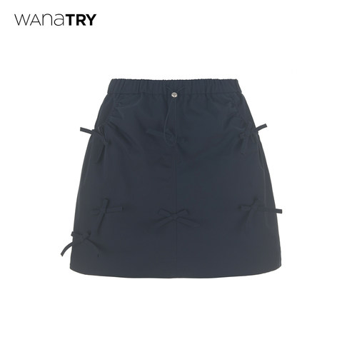 wanatry藏青色立体蝴蝶结短裙