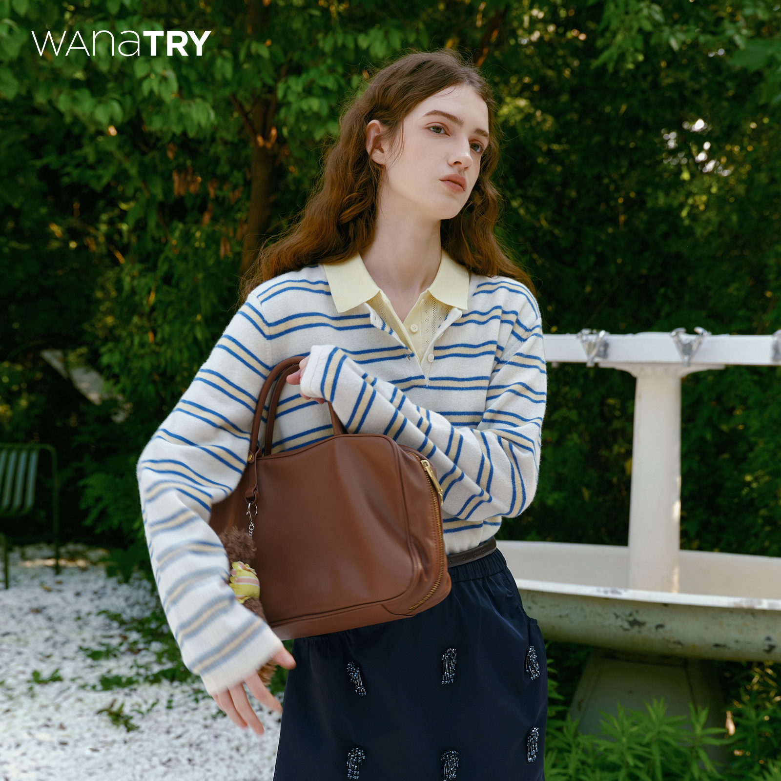 wanatry舒适羊毛条纹套头针织衫