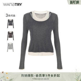 简约针织衫 wana 新款 针织上衣2025秋季 女 try天丝亚麻拼接假两件式