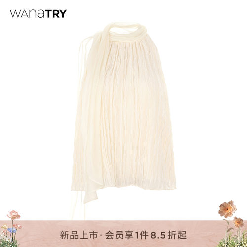 wanatry100%桑蚕丝褶皱飘带上衣