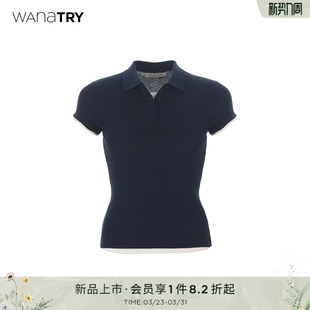新款 wana 夏季 针织衫 简约显瘦层次感上衣女 try纯棉智感假两件修身