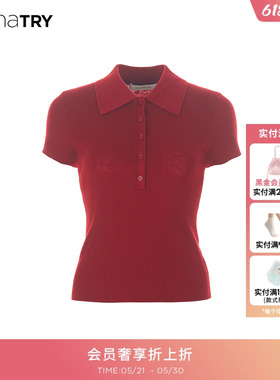 wana try羊毛红色polo针织衫2025秋季新款简约时髦女款上衣内搭