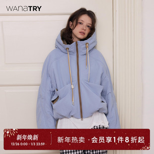 日光蓝色休闲女款 wana 新款 绵羊毛填充外套冬季 拉链上衣 try短款