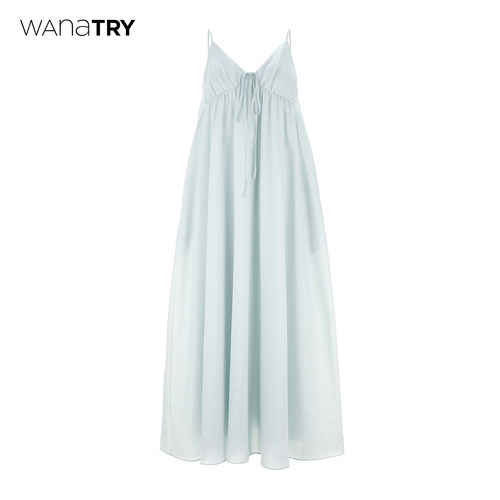 wanatry清新长款浅水蓝连衣裙