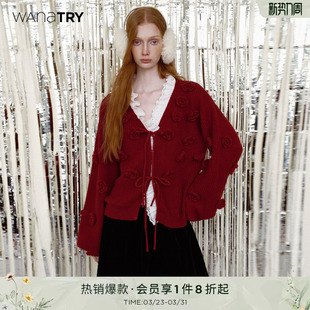 try羊毛花朵重工毛衣外套新款 wana 领口可拆卸上衣女 明星同款