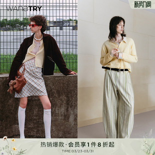 温柔女款 2025早秋新款 上衣 try羊驼毛软糯感圆领奶油黄色开衫 wana