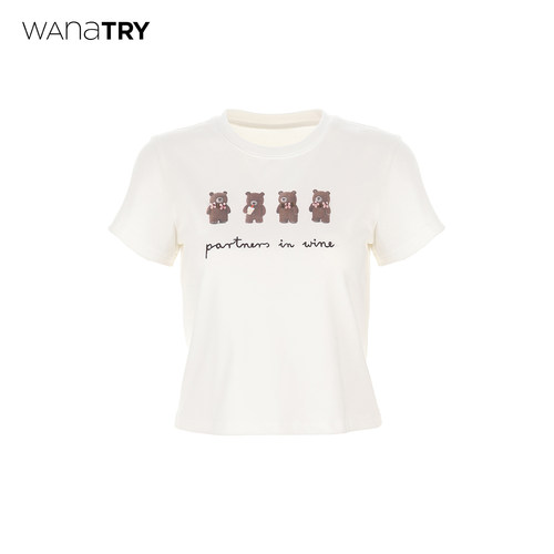 wanatry罚站小熊吃蛋筒正肩T恤