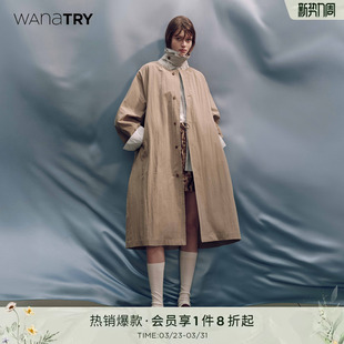 女上衣 新款 wana try简约单排扣格纹拼接卡其色风衣外套2026春季