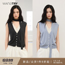 V领羊毛小围巾假两件针织开衫 try 明星同款 2025春新款 wana