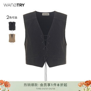 wana 外穿复古休闲简约女款 上装 try麂皮感抽绳马甲2026早春新品
