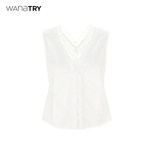 wanatry宫廷感轻薄白色无袖上衣
