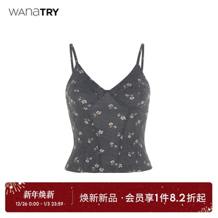 新款 复古吊带2026春季 V领复古可调节肩带背心 try碎花合身款 wana