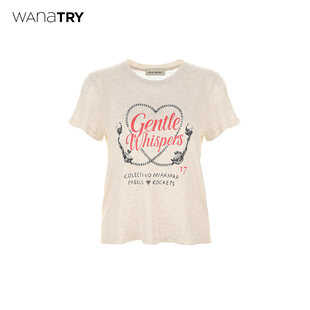 显瘦简约百搭休闲短袖 新款 try亚麻复古字母印花爱心T恤夏季 wana