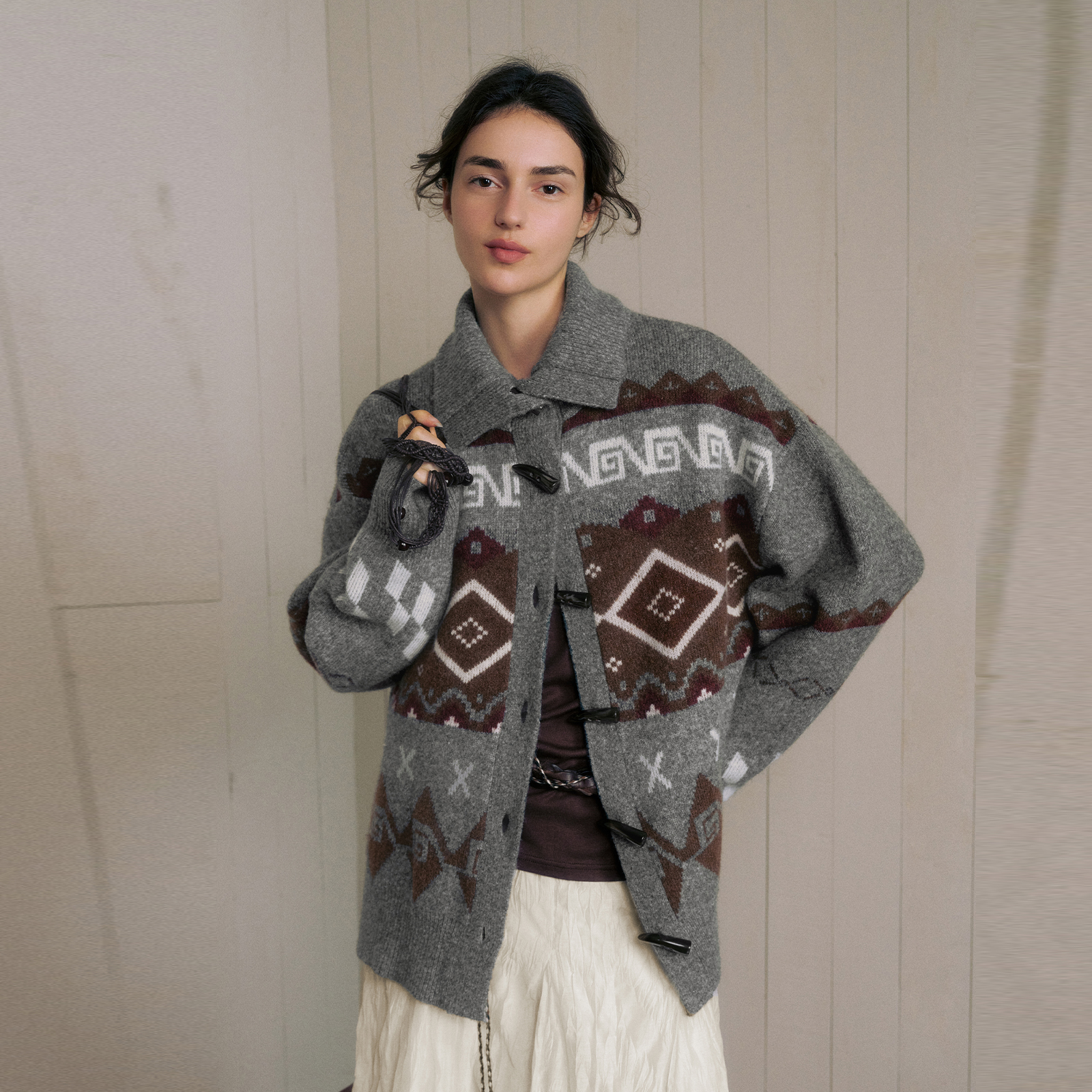 wanatry绵羊毛羊驼毛费尔岛开衫