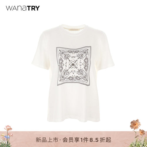 wanatry莱赛尔亚麻腰果花T恤