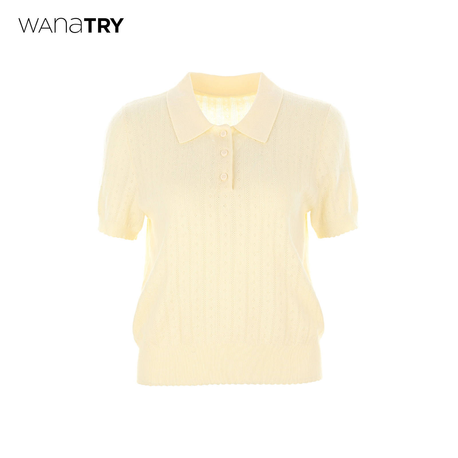 wanatry羊毛镂空钩花短袖针织衫