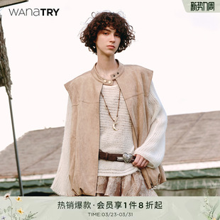 上衣游牧风马夹 复古休闲女款 wana try廓形设计感杏色马甲外套新款