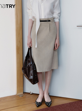 wana try麂皮感显瘦百搭中裙含松紧腰带春季新款简约通勤半身裙女