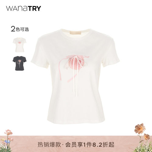 wanatry立体蝴蝶结水蜜桃T恤