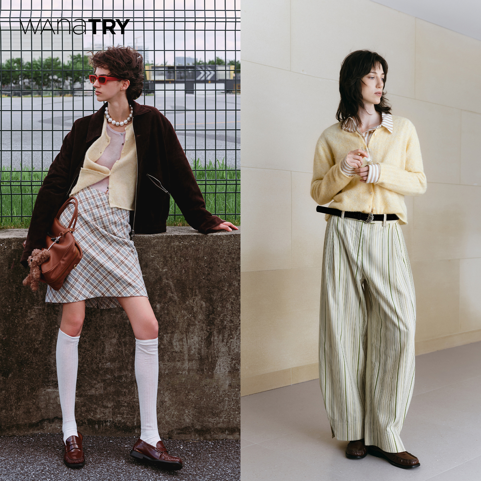 wanatry黄色羊驼软糯感圆领开衫