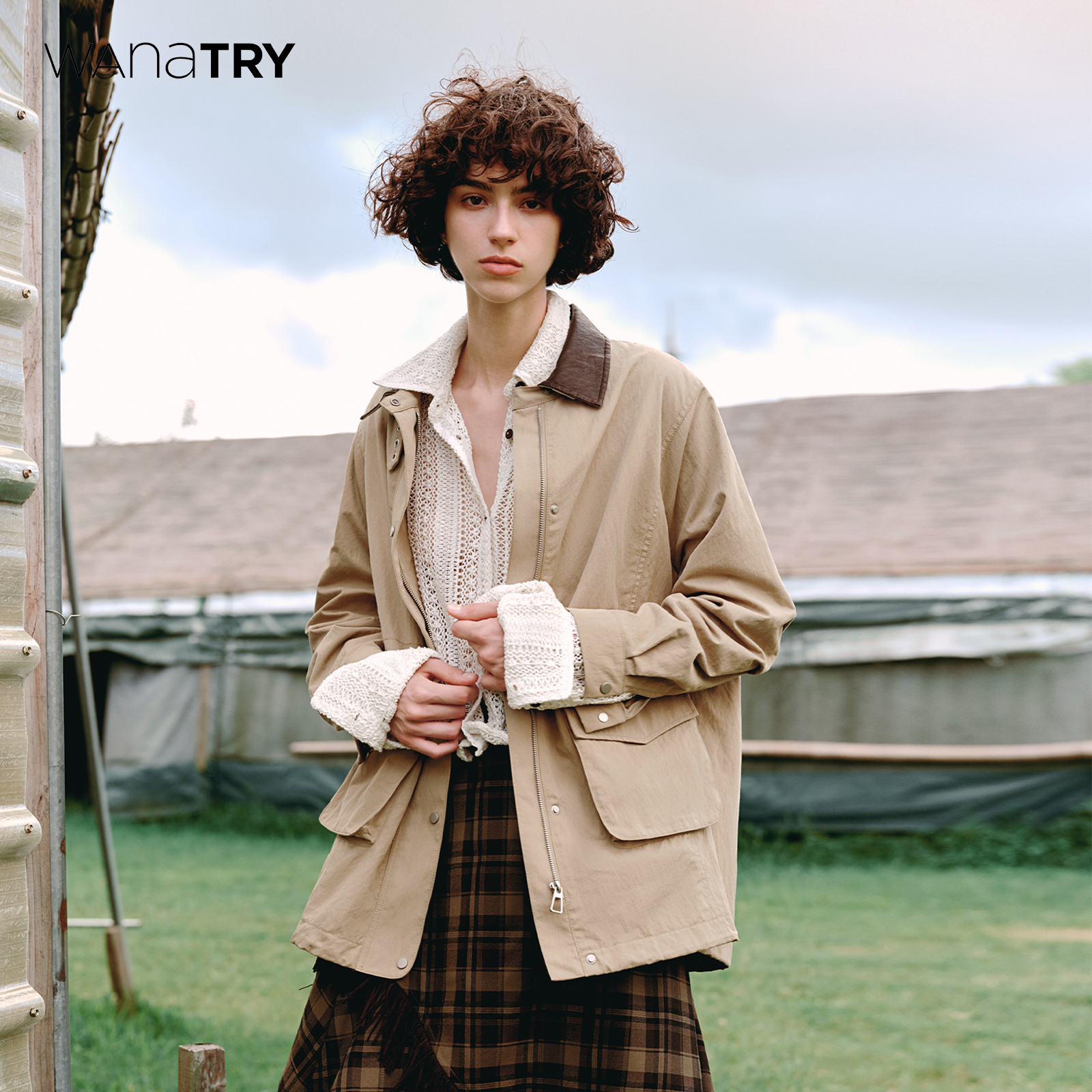 wanatry复古撞色翻领巴恩风外套