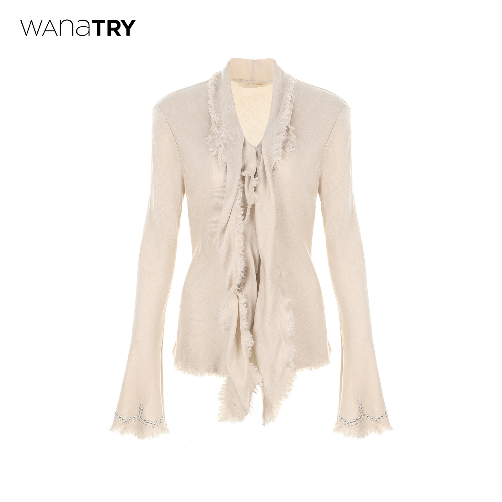 wanatry气质毛边燕麦色衬衫