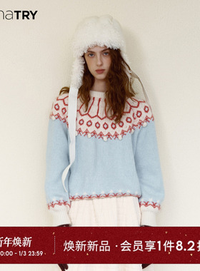 wana try羊毛费尔岛毛衣圣诞氛围上衣冬季新款女装节日减龄针织衫