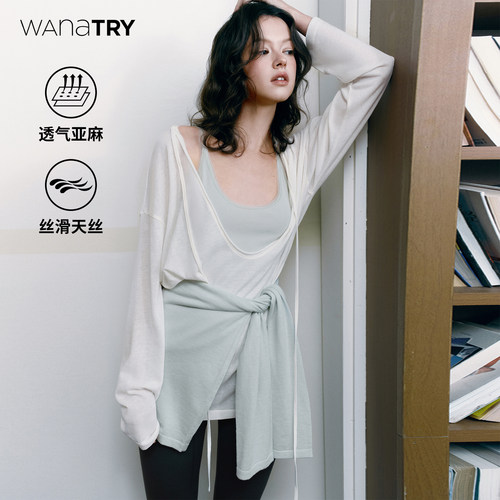 wanatry天丝亚麻针织长袖上衣