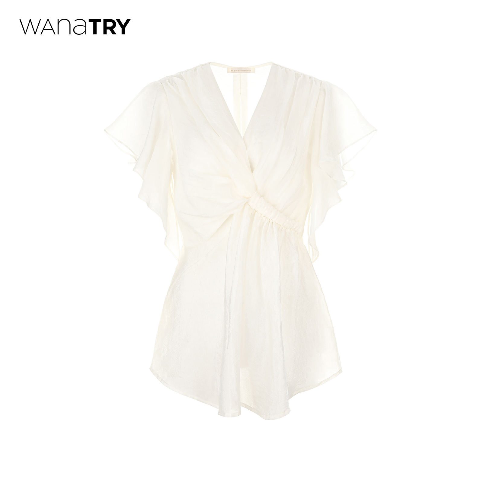 wanatry气质V领米白色飞袖上衣