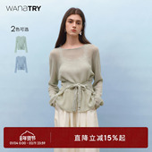 try亚麻莱赛尔绑带针织衫 镂空罩衫 新款 wana 气质温柔女长袖 上衣